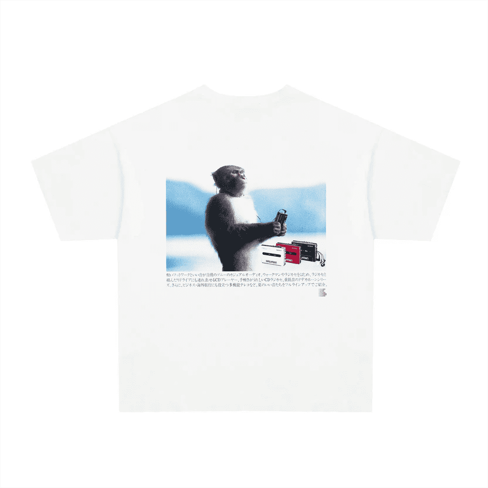 Vintage 90s Sony Walkman Monkey Advert white t-shirt, retro tech posterboy streetwear tee