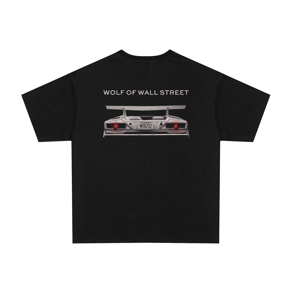Vintage 2000s Wolf of Wall Street Lamborghini Countach graphic black t-shirt, retro movie / film posterboy streetwear tee