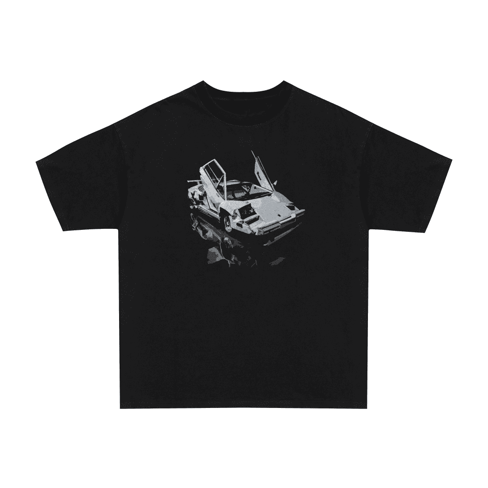 Vintage 2000s Wolf of Wall Street Lamborghini Countach graphic black t-shirt, retro movie / film posterboy streetwear tee